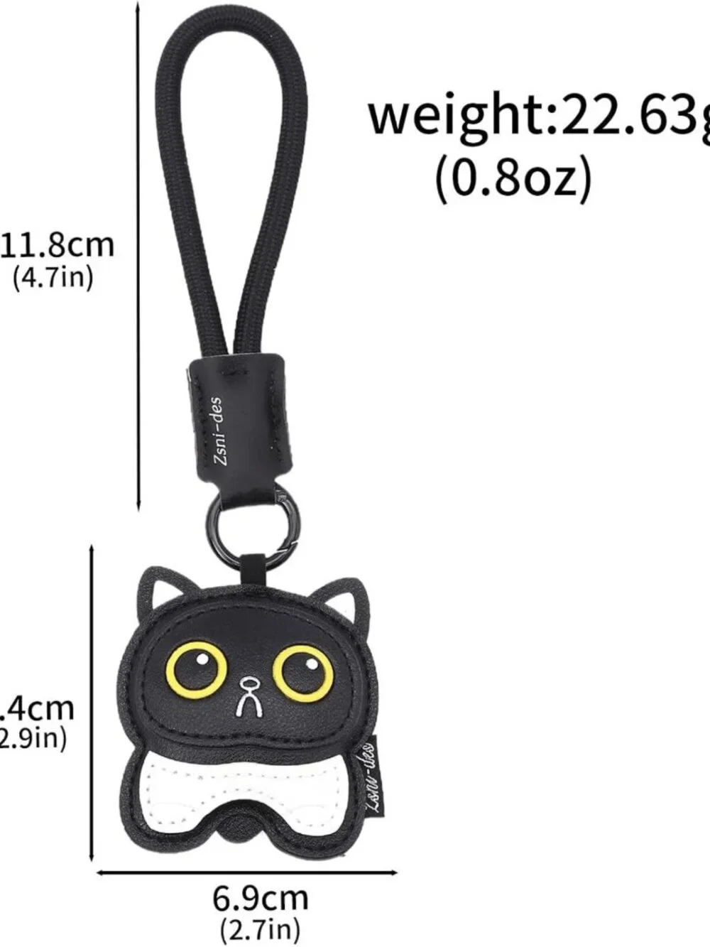 Cute Black Cat Keychain Charm - PU Leather Kawaii Pendant for Bags & Backpacks
